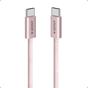 Anker Zolo USB C to USB C Cable, Braided and Dirt-Free Type C Fast Charging Cable, Slim Connector, for iPhone 16 Series, MacBook (240W) (Pink, 3ft)