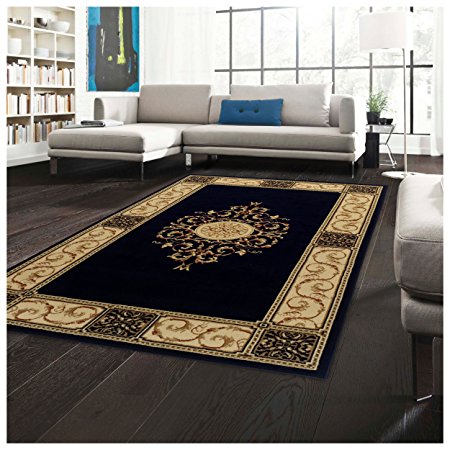 Superior Elegant Medallion Collection 8' x 10' Area Rug, Attractive Rug with Jute Backing, Durable and Beautiful Woven Structure, Floral Medallion Rug with Broad Border - Coffee