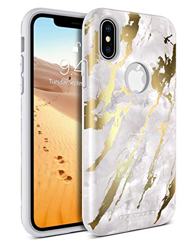 iPhone X Case, BENTOBEN Marble Design Slim Shockproof 2 in 1 Protective Case for Apple iPhone X Gold