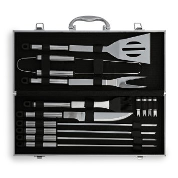 Flamen 14 Piece Stainless Steel BBQ Barbecue Grill Tool Set (13 Tool and 1 Aluminum Case)