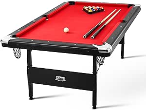 VEVOR Billiards Table, 7 ft Pool Table, Portable Foldable Space-Saving Table, Billiard Table Set Includes Balls, Cues, Chalks and Brush, Black with Red Cloth, Perfect for Family Game Room Kids Adults