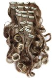 PRETTYSHOP XXL Set 8 pcs 24 Clip In Hair Extensions Full Head Hairpiece Wavy Curled Or Straight Heat-Resisting Div Colors brown blonde mix curled 12T613 CES11-1