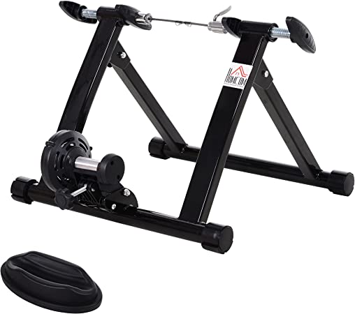 HOMCOM Rodillo de Bicicleta Entrenamiento Plegable con Resistencia Magnética para Ruedas de 26-28 Pulgadas Soporte Entrenador Bici para Casa Interior 54,5x47,2x39,1 cm Negro