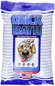 Quick Bath Dog Wipes, Reduces Odor & Bacteria with All-Natural Skin Conditioners and Cleaners, Extra Thick & Heavy Duty for Small/Medium Dogs, 10 Count