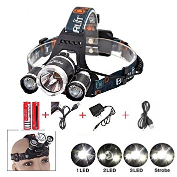 Sotijobs 6000LM CREE Xm-l XM L3 x T6 Led Tourch Rechargeable HeadLamp HeadLight 4 Modes Outdoor Flashlight (with USB)