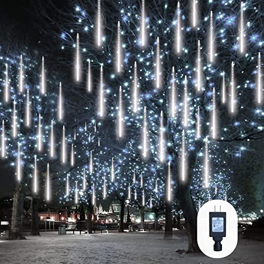 EEIEER Christmas Meteor Lights, 12 inch 10 Tubes 240 LED Meteor Shower Rain Lights Raindrop Lights for Christmas Decorations, Waterproof Cascading Icicle Lights Falling Rain Lights for Christmas Tree & Party & Holiday, White