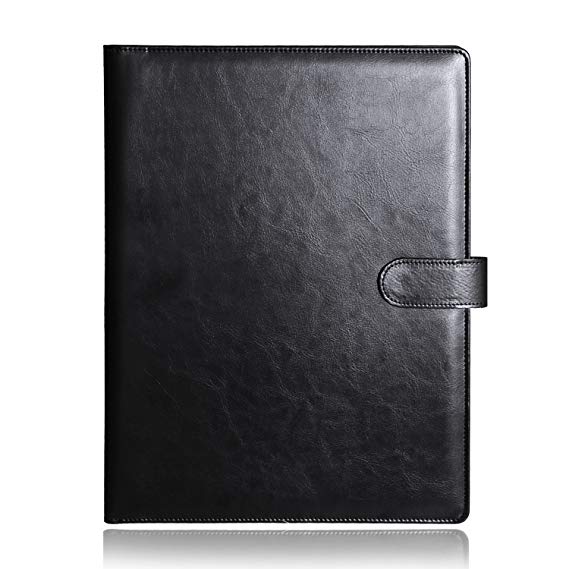 Laconile A4 Clipboard Folder Portfolio Multi-functional Faux Leather Sturdy Clip Board Folder for Office Writing Pads Legal Paper (Black)