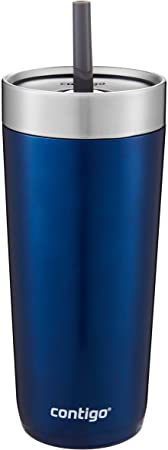 Contigo Luxe Stainless Steel Tumbler with Spill-Proof Lid and Straw | Insulated Travel Tumbler with No-Spill Straw, 18 oz, Monaco