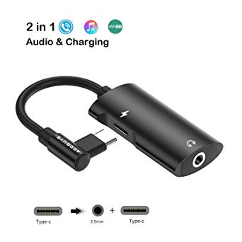 Accguys USB C to 3.5 mm Headphone Adapter, 2 in 1 Type c Jack Converter Dongle Support Audio   Charge for Huawei P20/Mate 10 Motorola Moto Z, Motorola Moto Z Droid, Xiaomi 6 and More(Black)