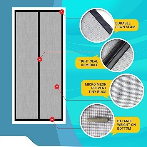 Mosquito Screen Curtain for Main Doors, Balcony Doors or Kitchen Doors; (Size 210*90 cms) Good Quality Mesh with Magnets which helps close Screen Automatically …