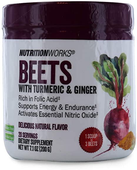Nutrition Works Beets with Turmeric & Ginger. Gluten Free, No Added Sugar. Supports Energy & Endurance. Dietary Supplement. 20 Servings 7.1 oz
