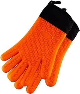 Blackstone 3019 Silicone BBQ Gloves (Pair) with Fingers Heat, Water Resistant, Food Grade Barbeque Mitts for Grill, Smoker, Griddle, Fryer, Cooking, Baking, Fire Pit, Camping, Unisex, Orange