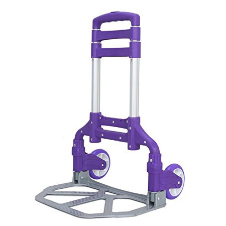 Homgrace Hand Truck and Dolly up to 150 lb Capacity, Adjustable Aluminum Folding Hand Cart with PU Rubber Wheels (Purple)