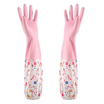Aibearty One Pair Colorful Finger Premium Waterproof Gloves Latex PVC Reusable Durable Gloves Dishwashing Rubber Gloves Household Housework Gloves Warm Glove (Pink)