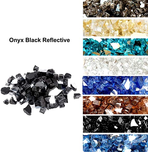 Skyflame 10-Pound Fire Glass for Fireplace Fire Pit and Landscaping, Onyx Black Reflective, 1/2-Inch
