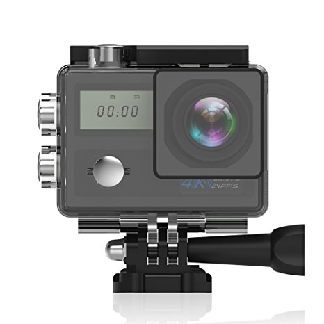 4K Action Camera, Greatever UHD 4K WIFI Sports DVR Cam Waterproof DV Camcorder 20MP 170¡ãWide Angle Dual Screen/2G ROM/2.4G FR Remote Control/Rechargable Battery/MIC for Outdoor Extreme Sports Black