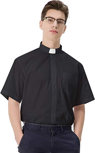 GGS Men's Clergy Shirt Short Sleeves with Free White Tab Collar