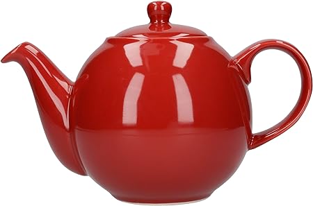 London Pottery Globe Teapot with Strainer, Ceramic, Red, 4 Cup Capacity (900 ml)