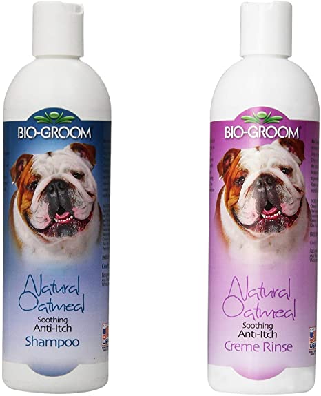 Bio-groom Natural Oatmeal Shampoo 12 Ounce and Natural Oatmeal Soothing Anti-Itch Pet Creme Rinse 12 Ounce - Combo Pack for Dogs and Cats