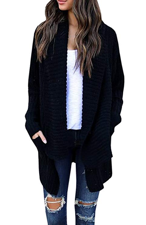 Valphsio Women Open Front Chunky Cardigan Long Sleeve Sweater with Pocket