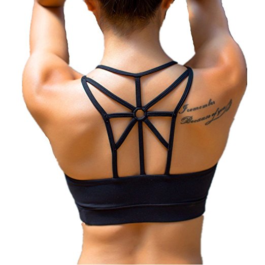 LYZ Women's Padded Sports Bra Criss Cross Back High Impact Strappy Yoga Bra
