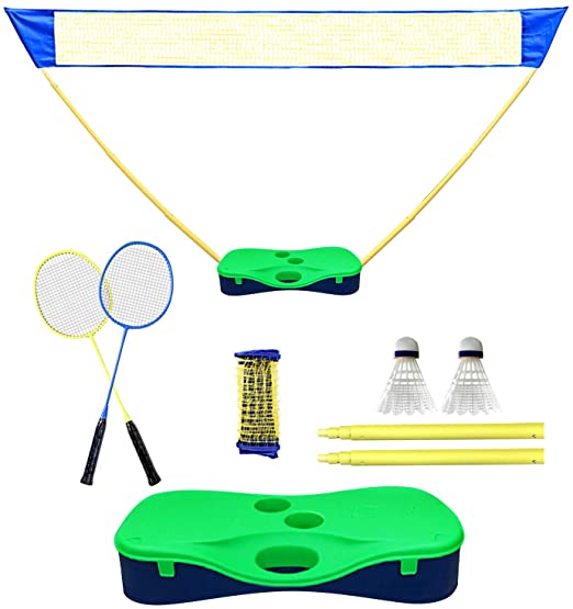 Badminton Net, MKTOK Badminton Set with Storage Base, Easy Setup Portable Badminton Sets with 2 Rackets & 2 Shuttlecocks for Backyards Indoor & Outdoor, No Tools or Stakes Required