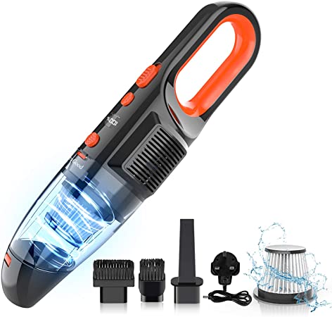 Car Vacuum Cleaner, Portable Mini Vacuum Cleaner with Powerful Suction, 120W Cordless Hand Hoover, Rechargeable Portable Hoover with LED Light, Lightweight Wet Dry Vacuum for Car, Home and Pet