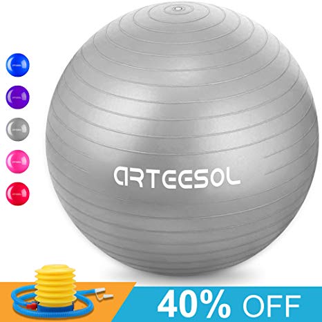 arteesol Exercise Yoga Ball, Extra Thick Stability Balance Ball (45-75cm), Professional Grade Anti Burst&Slip Resistant Balance, Fitness&Physical Therapy, Birthing Ball with Air Pump