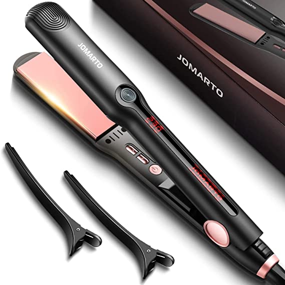 JOMARTO Hair Straightener, 2 in 1 Flat Iron Professional Ceramic Hair Straightening Iron Instant Heat Up Automatic Shut Off and Digital LCD Display 1 Inch Black