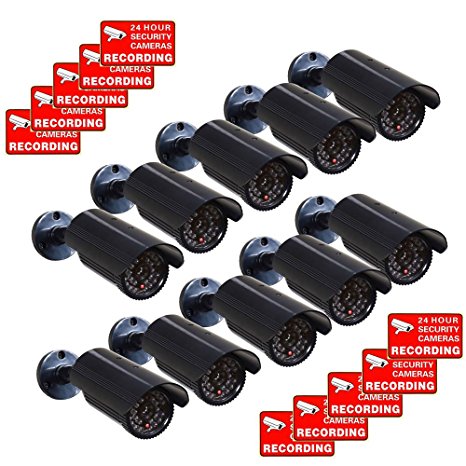 VideoSecu CCTV Fake Security Cameras Dummy IR Infrared LED Light Fake Bullet Surveillance Camera 10 Pack with Free Warning Decals CNF
