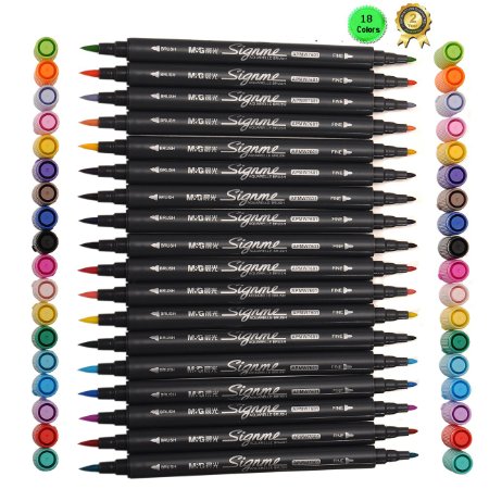 Magicdo® 18 Pcs, Dual Tip Watercolor Brush Pen Water Based Markers for Sketching, Painting and Coloring, Water Soluble Marker Pen with Water color brush tip and Water color fine tip (18 Pcs)