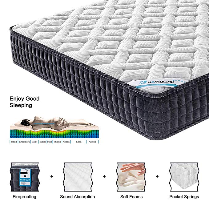 HomyLink 5FT King Size Mattress Pocket Sprung Memory Foam 9-Zone Orthopaedic 23.5cm Height 3D Breathable Knitting Fabric