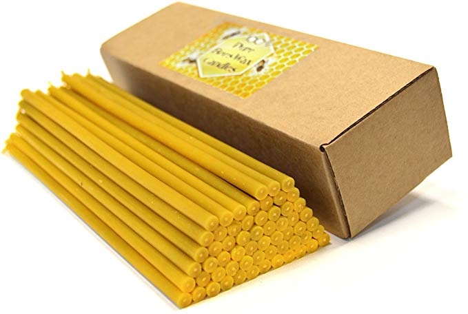 Natural Pure Beeswax Candles Organic Honey Eco Candles in Gift Box (Natural Cotton Wicks, Dripless, Smokeless, Not Ear Candles) (Yellow, 8 Inches (20 cm) 60pcs)