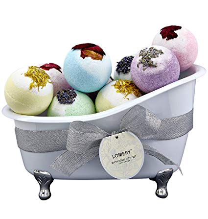 Bath Bombs Gift Set for Women – 10 Oversized Two Tone Colorful Bath Fizzies with Shea & Coco Butter Dry Flower Petals – Ultra Lush Spa Bath Set in Cute Tub - Multiple Fragrances – Perfect Holiday Gift