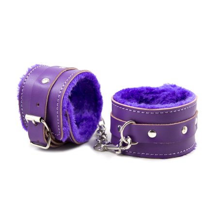 MSsmart(TM) Leather Fuzzy Handcuffs With Fur Buckle Locking Restraints Gifts For Couples