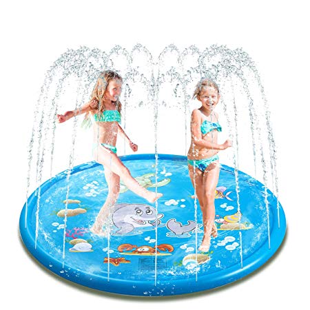 Seeyentic Sprinkle & Splash Play Mat, 68" Blue Sprinkle Pad Perfect Summer Backyard Water Game Toys, Outdoor Spray Pool Toys for Children Infants Toddlers and Kids