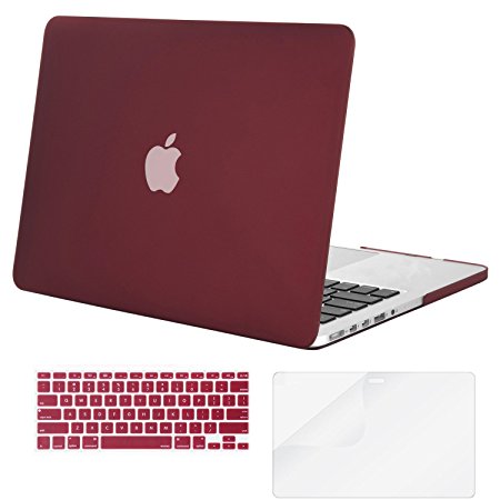 Mosiso Plastic Hard Case with Keyboard Cover with Screen Protector for Macbook Pro Retina 15 Inch (Model: A1398) No CD-ROM, Marsala Red