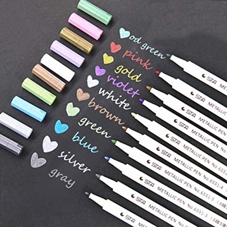 Metallic Marker Pens, Lypumso Metallic Color Painting Pens Art Marker Assorted Colors for DIY Photo Album Guestbook, Card Making, Used on Surface Paper Glass Mug or Ceramic, Eco Friendly (10)