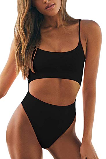 LEISUP Womens Spaghetti Strap Lace Up Cutout High Waisted Thong One Piece Swimsuit