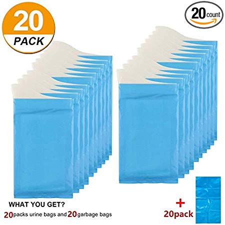 [20 Pack] Disposable Urine Bags Camping Collection Portable Pee Bag for Outdoor Travel Urinal Toilet Traffic Jam Emergency Car Vomit Bag for Men Women Kids Children Patient Pregnant Brief Relief