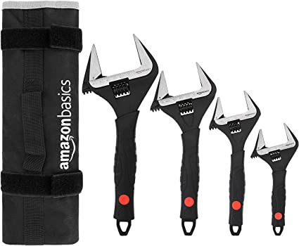 Amazon Basics 4-Piece Plumbing Adjustable Wrench with Soft Grip, Wide Mouth, Includes: 6-Inch (150mm), 8-Inch (200mm), 10-Inch (250mm), 12-Inch (300mm)