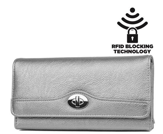 MUNDI Womens RFID Blocking File Master Wallet Clutch Organizer New Pebble Pattern