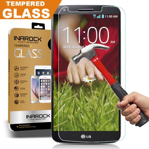 Lifetime Warranty LG G2 Glass Screen Protector InaRock 026mm 9H Tempered Glass Screen Protector for LG G2 D800 D801 D803 LS980 VS980 Most Durable Easy-Install Wings Rounded Edge