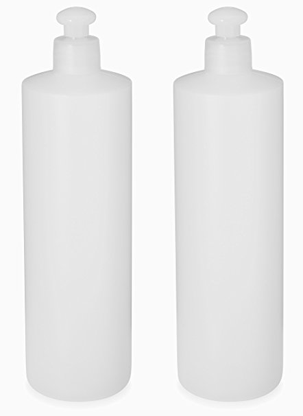 2 Pack Refillable 16 Ounce HDPE Squeeze Bottles With Push/Pull Button Top Dispenser Caps--Great For Lotions, Shampoos, Conditioners and Massage Oils From Earth's Essentials