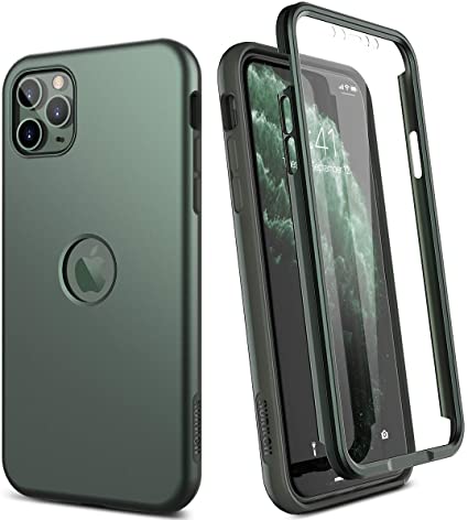 SURITCH Case for iPhone 11 Pro Max,【Built in Screen Protector】【Support Wireless Charging】 Soft TPU Hybrid Bumper Full Body Protection Rugged Shockproof for iPhone 11 Pro Max Cover 6.5"(Dark Green)