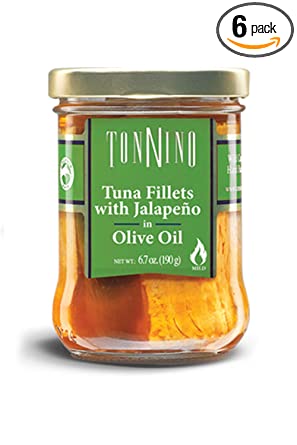 Tonnino Tuna Fillets Low Calorie and Gluten Free Yellowfin Jarred Premium Tuna with Jalapeno in Olive Oil 6.7 oz (Pack of 6)