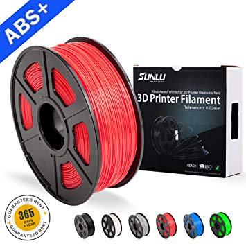 SUNLU ABS Plus 3D Printer Filament, ABS Filament 1.75 mm, 3D Printing filament Low Odor Dimensional Accuracy  /- 0.02 mm, 2.2 LBS (1KG) Spool 3D Filament for 3D Printers & 3D Pens,Red ABS