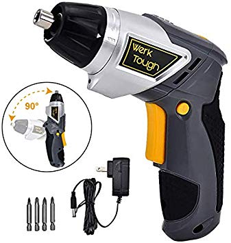 Uniteco Cordless Screwdriver 3.6/4V Drill Driver Swivel Handle Rechargeable Lion Battery with LED Light Home Repair Set