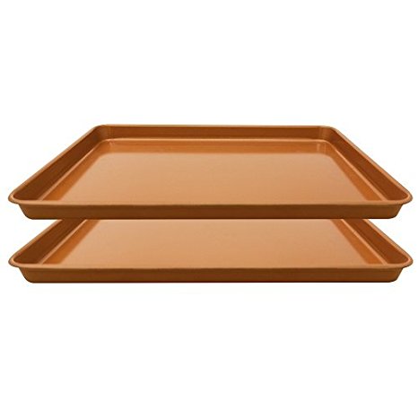 Gotham Steel Non-Stick Copper Cookie Sheet Baking Pan - 17.6" x 11.8" x 1" – 2 PACK