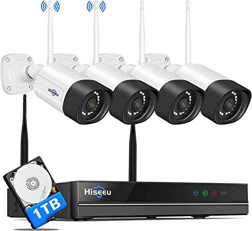 Dual Wi-Fi,2-Way Audio】2K WiFi Security Camera System,Expandable 8CH NVR,3 Megapixels,1TB Hard Drive,12V DC Power Cords,Mobile&PC Remote,IP66 Waterproof,Motion Alert,Plug&Play,24/7 Motion Recording